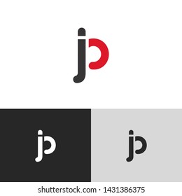 Letter jp linked lowercase logo design template elements. Red letter Isolated on black white grey background. Suitable for business, consulting group company.