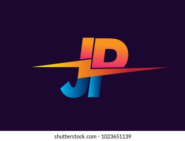 Letter JP logo with Lightning icon, letter combination Power Energy Logo design for Creative Power ideas, web, business and company.