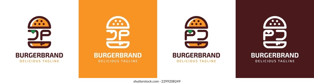 Letra JP y logotipo PJ Burger, adecuado para cualquier negocio relacionado con hamburguesa con iniciales JP o PJ.