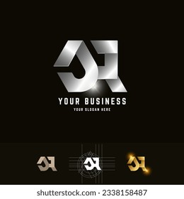 Letter JQ or JR monogram logo with grid method design