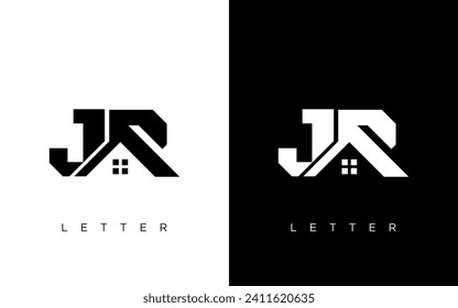 Letter JR initial with house shape logo design