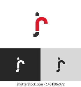 Letter jr linked lowercase logo design template elements. Red letter Isolated on black white grey background. Suitable for business, consulting group company.
