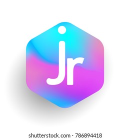 Letter JR logo in hexagon shape and colorful background, letter combination logo design for business and company identity.
