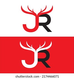 Letter Jr Red And Black Color Logo. Antlers, Deer Horn Logo.