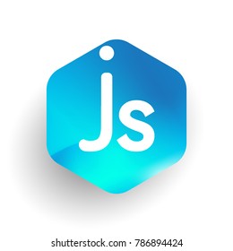 Letter JS logo in hexagon shape and colorful background, letter combination logo design for business and company identity.
