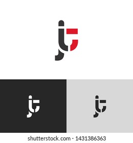 Letter jt linked lowercase logo design template elements. Red letter Isolated on black white grey background. Suitable for business, consulting group company.