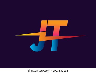 Letter JT logo with Lightning icon, letter combination Power Energy Logo design for Creative Power ideas, web, business and company.