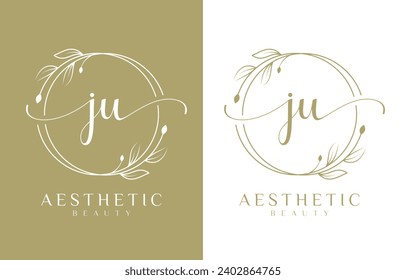 Letter JU Beauty Logo with Flourish Ornament