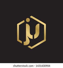 Letter ju linked lowercase logo design template elements. Gold letter Isolated on black  background. Suitable for business, consulting group company.