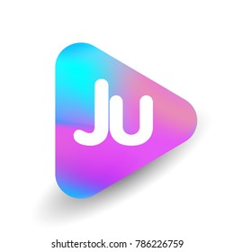 Letter JU logo in triangle shape and colorful background, letter combination logo design for business and company identity.
