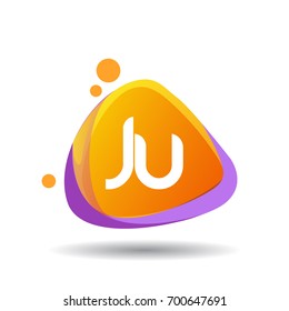 Letter JU logo in triangle splash and colorful background, letter combination logo design for creative industry, web, business and company.