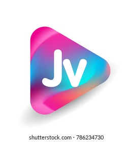 Letter JV logo in triangle shape and colorful background, letter combination logo design for business and company identity.
