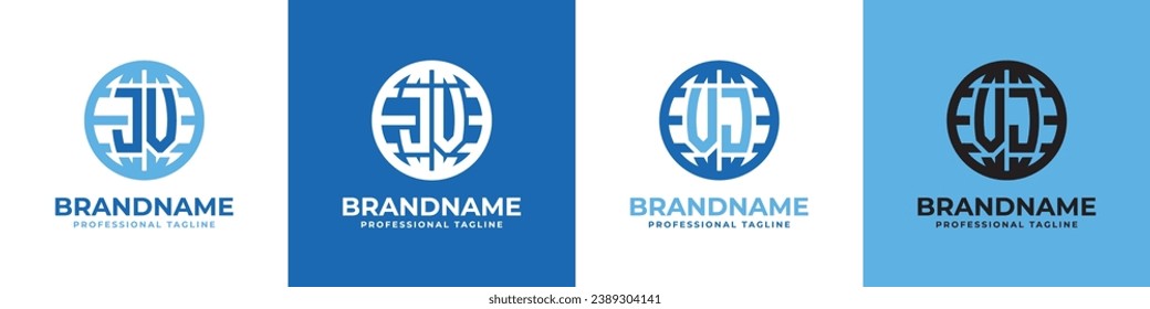 Letter JV and VJ Globe Logo Set, suitable for any business with JV or VJ initials.