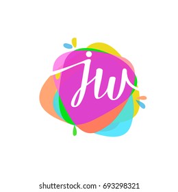 Letter JW logo with colorful splash background, letter combination logo design for creative industry, web, business and company.