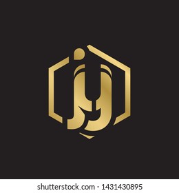 Letter jy linked lowercase logo design template elements. Gold letter Isolated on black  background. Suitable for business, consulting group company.