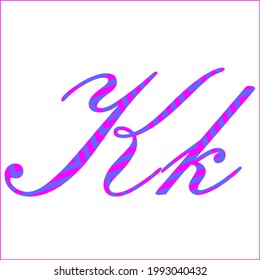 Letra K con 2 colores de azul eléctrico y magenta. Fuente vectorial de alfabeto en mayúsculas y minúsculas.
