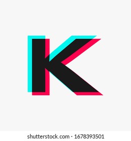 letter K with 3d glitch effect