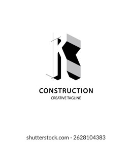 Letra K logotipo 3D para empresa de construção e arquitetura. modelo de design de logotipo de propriedade para sua marca