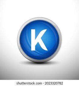 Letter K in 3D Shiny Blue Keys for web Icons, Education Icons and Alphabet Icons. Vector Illustration
