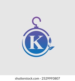 Letter K with Abstract Fashion Hanger and Leaves Logo