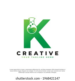 Letter K with Abstract lab logo. Usable for Business, Science, Healthcare, Medical, Laboratory, Chemical and Nature Logos.