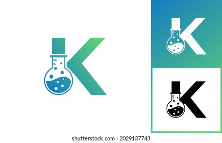 Letter K with Abstract lab logo. Usable for Business, Science, Healthcare, Medical, Laboratory, Chemical and Nature Logos.