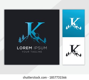 Letra K con plantilla de logotipo de montaña abstracta