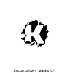 Letter K Abstract Splatter logo icon. Monogram vector design black ink water color shape with hidden letter.