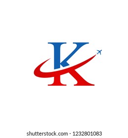 letter with K aeroplane vector Red and Blue