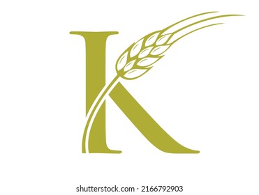 Letter K Agriculture Logo Farming Sign. Agriculture Logo With Alphabet K Template Vector Symbol
