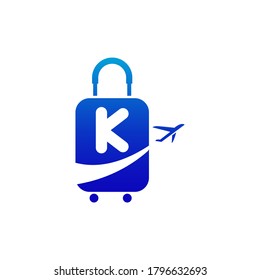 Letter K Air Travel Logo Design Template.Travel time.Vector illustration.Flight plane. Vector illustration.K letter travel logo.K letter travel