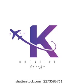 Letter K With Air Travel Logo Design Template