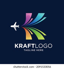 letter k with aircraft concept