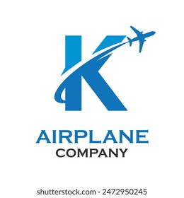 Ilustración de la Plantilla del logotipo del avión de la letra k. conveniente para el transporte, la marca, el viaje, la agencia, el Web, la etiqueta, la red, el marketing etc