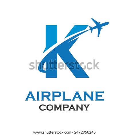 Letter k with airplane logo template illustration. suitable for transportation, brand, travel, agency, web, label, network, marketing etc