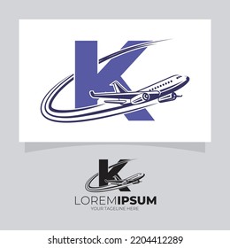 Letter K Airplane Logo Vector Design inspiration