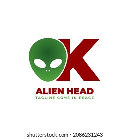 letter K alien head vector logo design