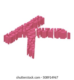 The letter K, in the alphabet broken 3d perspective isometric set pink color isolated on white background