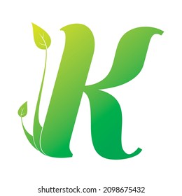 Letter K alphabet with leaf vector logo