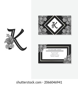 Letter K Alphabet Logo Flower and Leaves, plus Business Card Design Vector. Best use for Identity, Business, and Fashion Industry