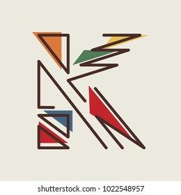 The letter K of the alphabet in modern geometric style. Abstraction. Design element template. Vector illustration.