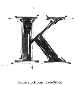 letter K. Alphabet symbol - grunge hand draw paint / vector illustration