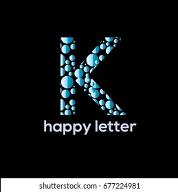 Letter K of the alphabet  vector logo design. Water bubbles brand identity