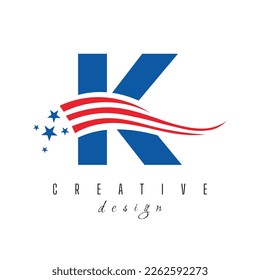 Letter K American Logo for Business, Corporate and Company Sign. USA American Logo on Letter K Vector Template