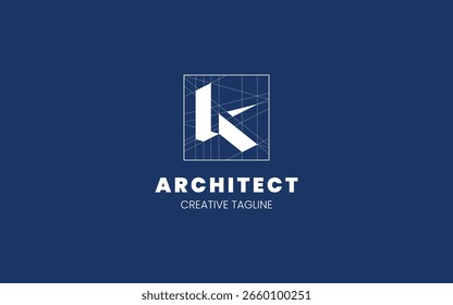 Letra K Logotipo do arquiteto com estilo de esboço técnico para a arquitetura ou empresa de construção