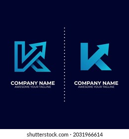 letter k with arrow logo gradient modern