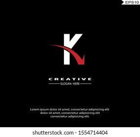 Letter K  Arrow Logo icon monogram design. Vector graphic design template element. black background.