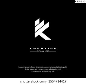 Letter K  Arrow Logo icon monogram design. Vector graphic design template element. black background.