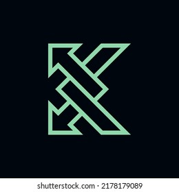 Letter K Arrow Logo. Turn Back K Logo. Backward Direction Letter K Logo.