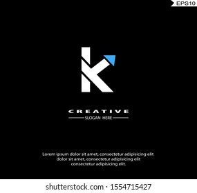 Letter K Arrow modern Logo icon monogram design. Vector graphic design template element. black background.